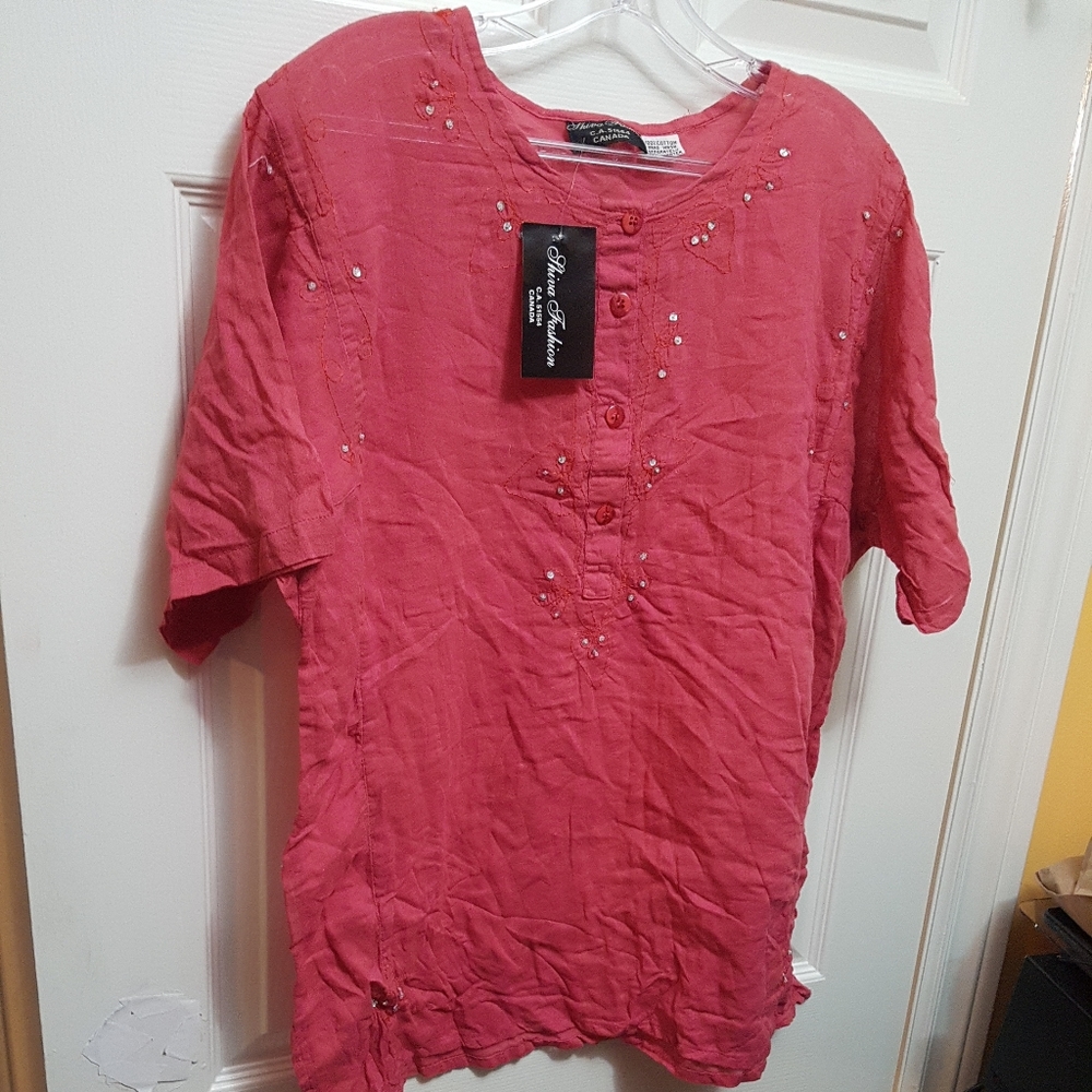 Shiva Fashions Blouse Sz. XL Red Canada